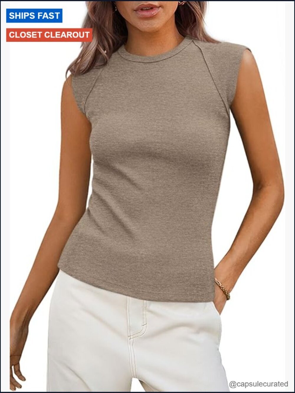 Women's Ribbed Tank Top Cap Sleeve Slim Fitted Basic Tee Crew Neck Summer